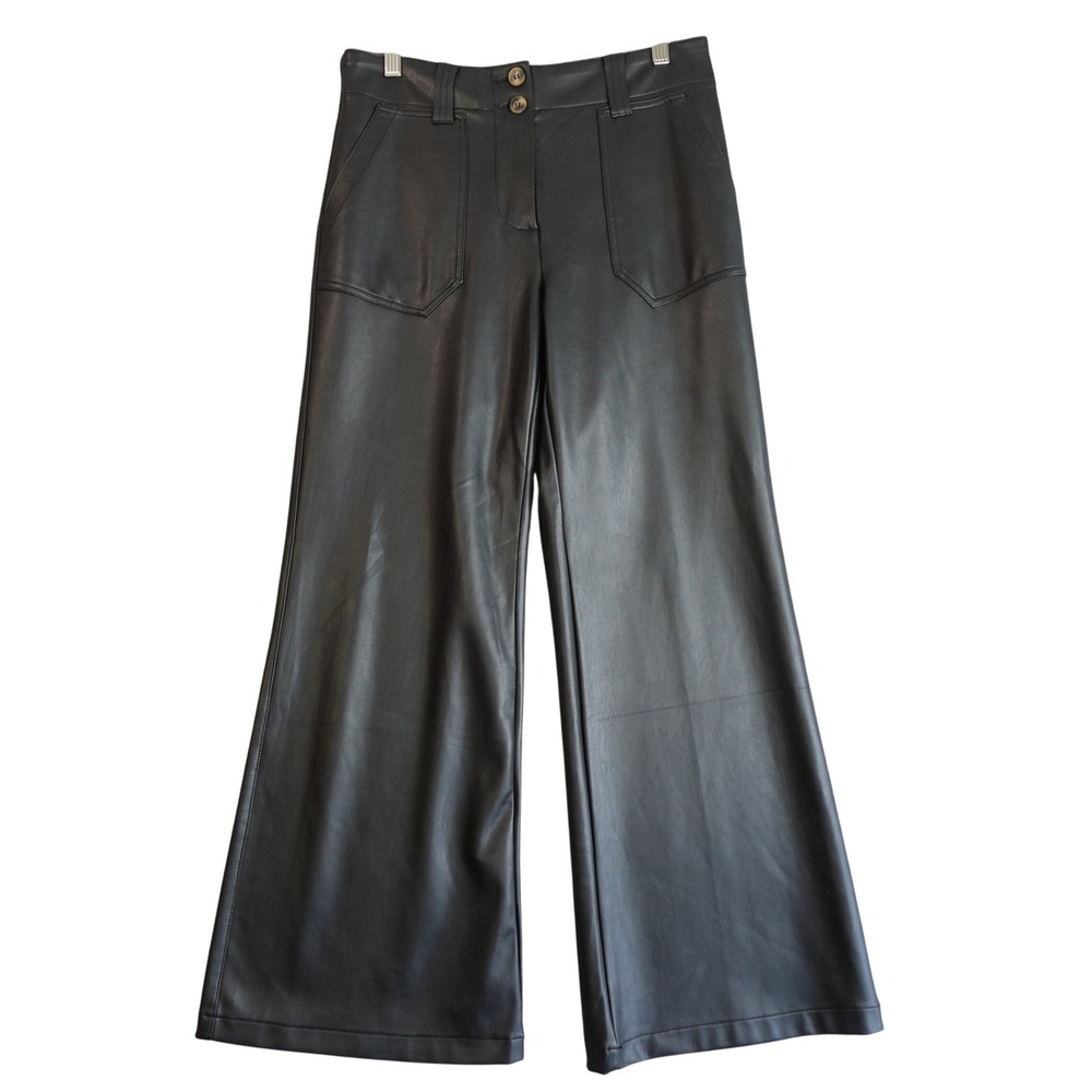 Maeve Anthropologie Colette Faux Leather Wide Leg Pants Women 6P Black High Rise